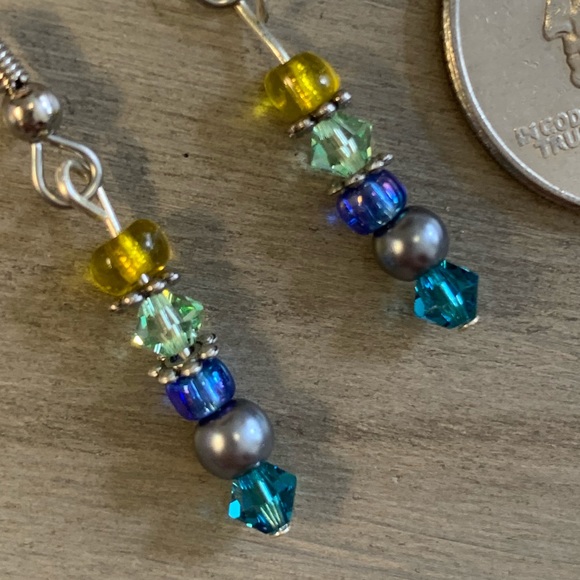 Handmade Swarovski & mixed media earrings, new - Picture 2 of 5